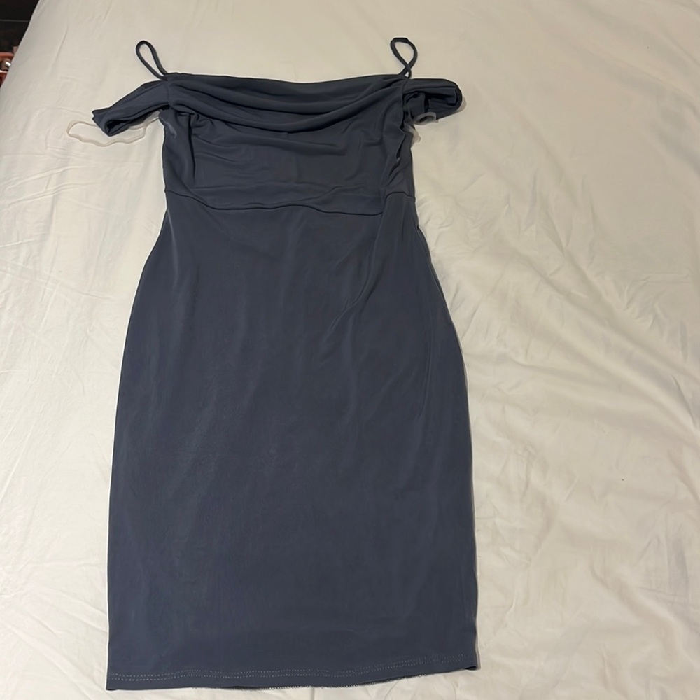 Bluey grey slouched shoulder dress